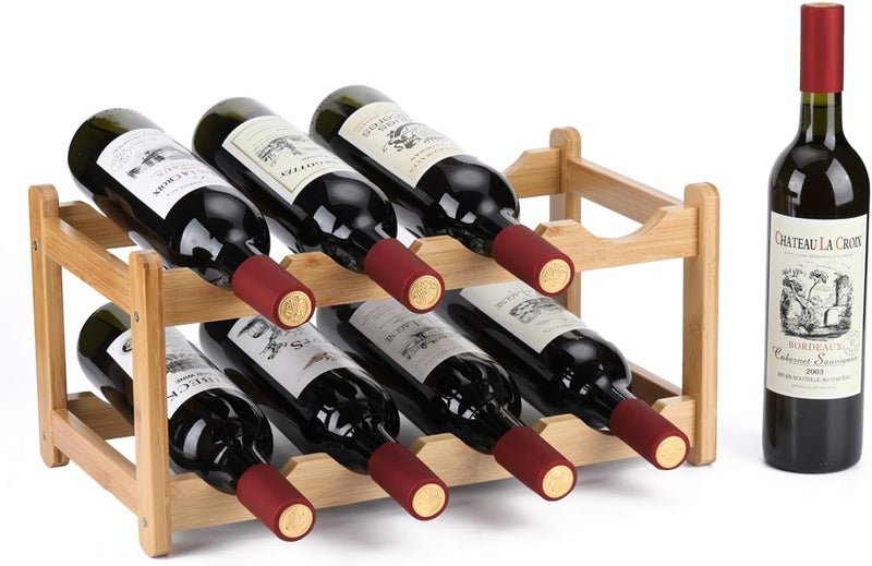 Homevany Wine Rack 8 Bottle 2-Tier Eco-Friendly Bamboo Wine Storage Easy-Assembly Space-Saving for Wine Lovers,Kitchen Wine Organizer for Countertop,Pantry, Home,Room Decor,Bar - Image 1
